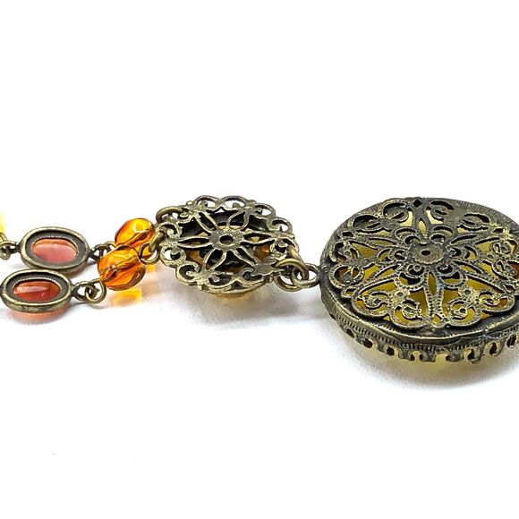 Cookie Lee Necklace Victorian Revival Filigree Y-Drop Beaded Bronze Tone Choker - Picture 5 of 10